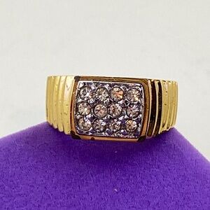 💛 Vintage Gold-Tone Square Signet Ring | Pavé Crystal Statement Ring